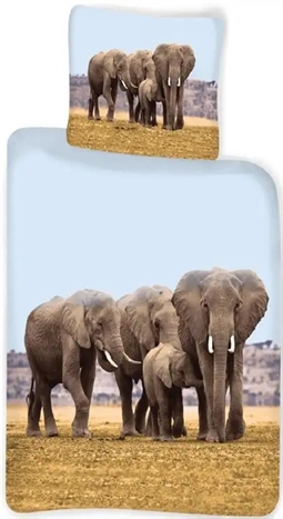 Sengetøj 140x200 cm - Elefant familie - Sengesæt i 100% bomuld